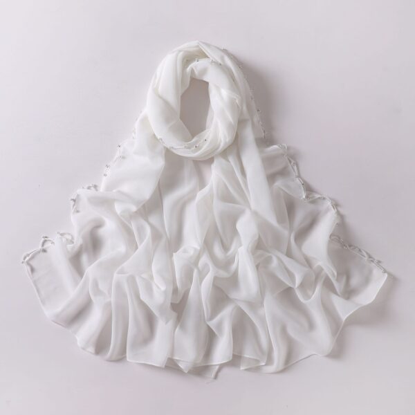 Pearl Chiffon Wavy Edge Beaded Scarf - Image 10