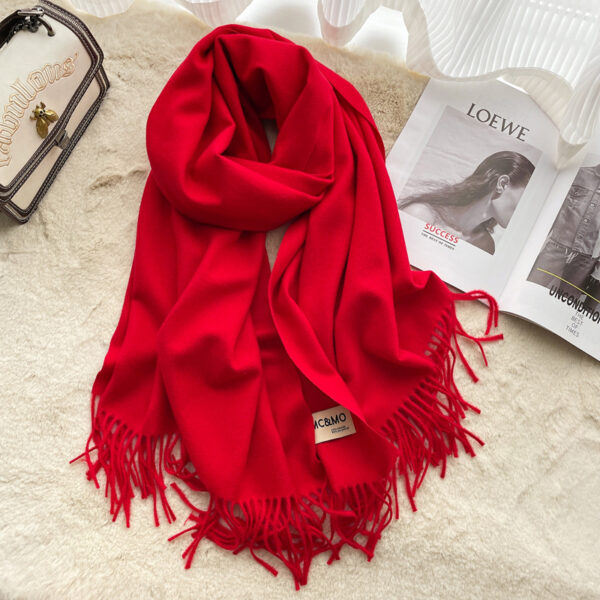 Cashmere Scarf Feel Solid Color Tassel Shawl Long Monochrome