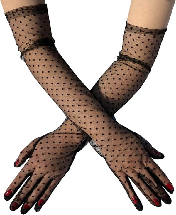 Ladies' Mesh Sleeve Cover Black Flying Polka Dot Tulle Gloves - Image 3