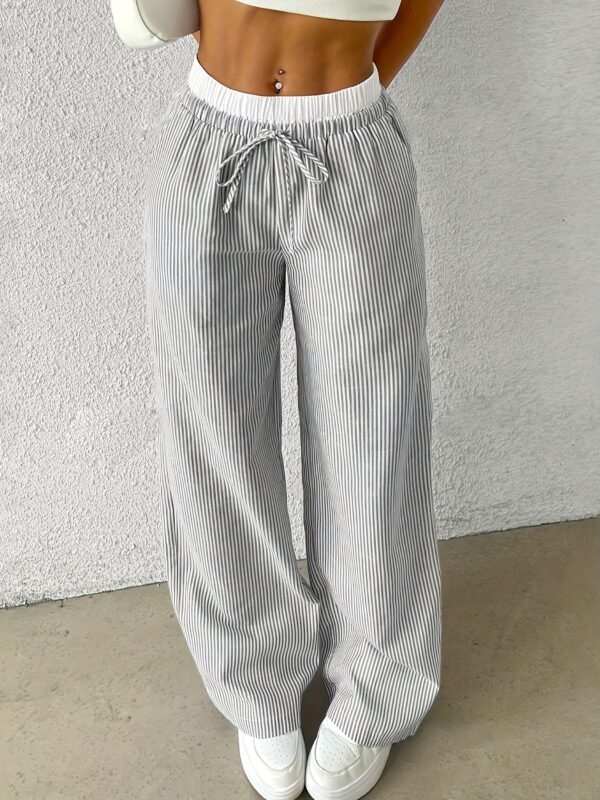 Leisure Commute Simple Blue Striped Draggle-tail Straight Trousers - Image 3