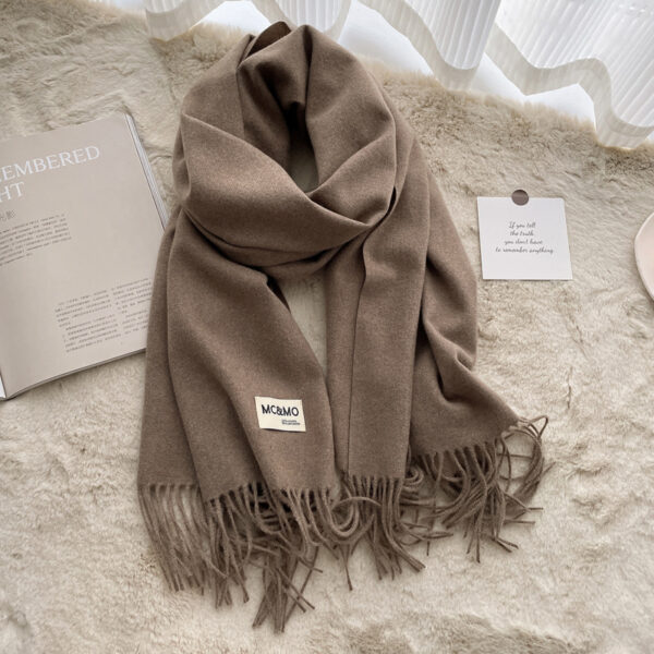 Cashmere Scarf Feel Solid Color Tassel Shawl Long Monochrome - Image 6