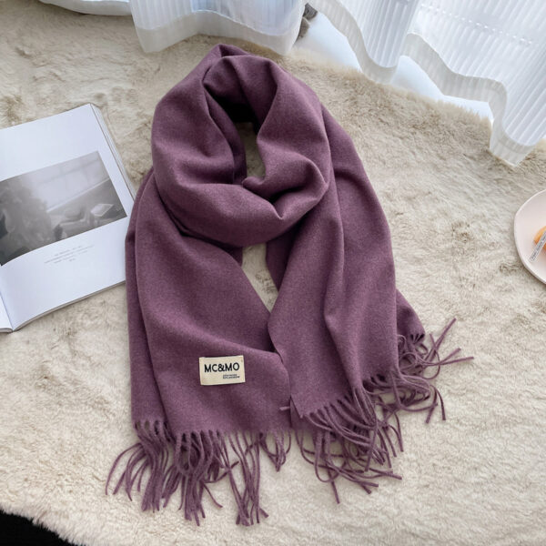 Cashmere Scarf Feel Solid Color Tassel Shawl Long Monochrome - Image 8