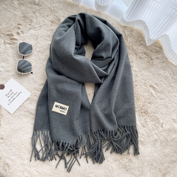 Cashmere Scarf Feel Solid Color Tassel Shawl Long Monochrome - Image 9