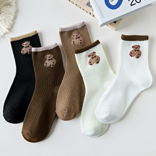 Cute Autumn And Winter Brown Striped Couple Socks - Image 6