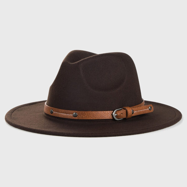 Monochrome Belt Metal Buckle Simple Big Brim Jazz Cowboy Hat - Image 2