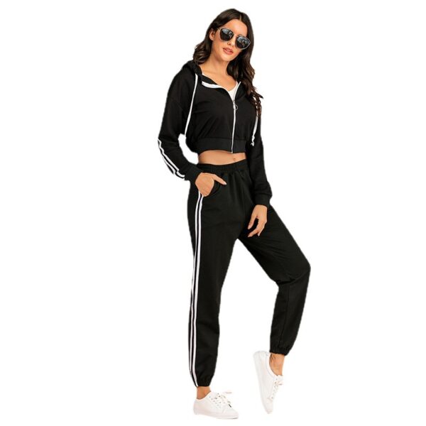 Black Short Sweater Casual Sports Suit Women's Two-piece Set - Image 4