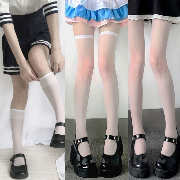 White Transparent Calf Knee High Socks Summer Thin Anti-off Stockings - Image 5