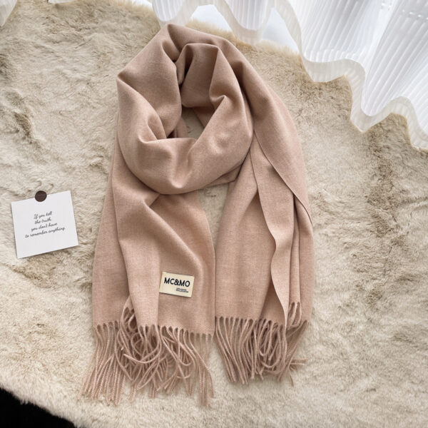 Cashmere Scarf Feel Solid Color Tassel Shawl Long Monochrome - Image 5