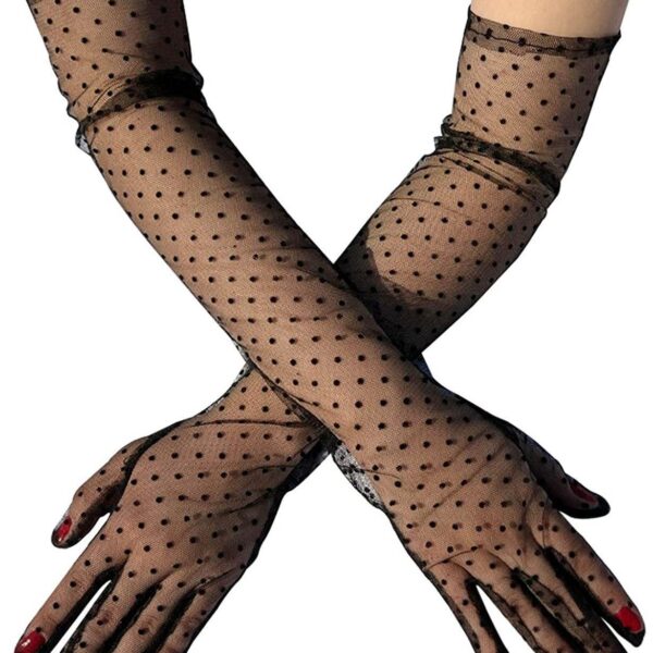 Ladies' Mesh Sleeve Cover Black Flying Polka Dot Tulle Gloves - Image 6
