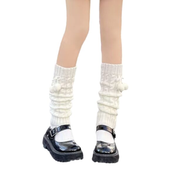 Girl's Fur Ball Bunching Socks Leg-shaping Mid-calf Foot Sock - Image 3