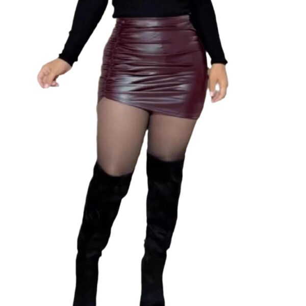 Autumn And Winter Leather Bag Hip Tight Stretch Skirt - Image 5