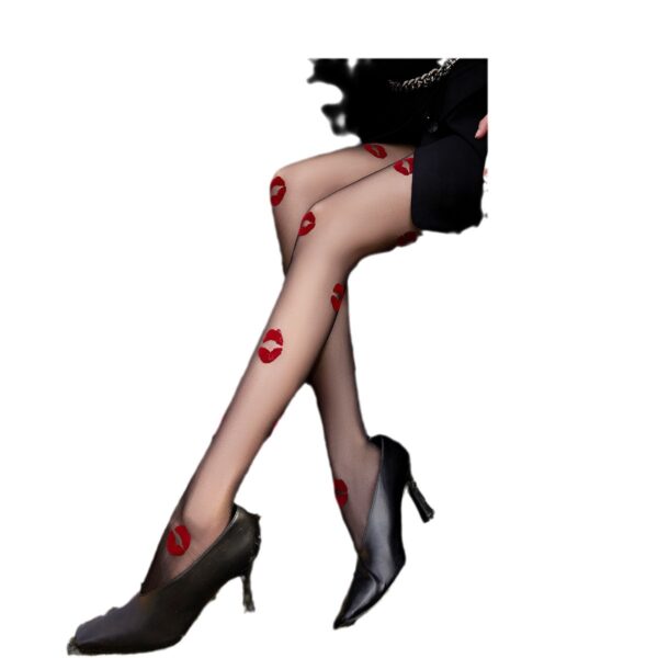 Women's European And American Style Big Lips Flocking Stockings - Image 2