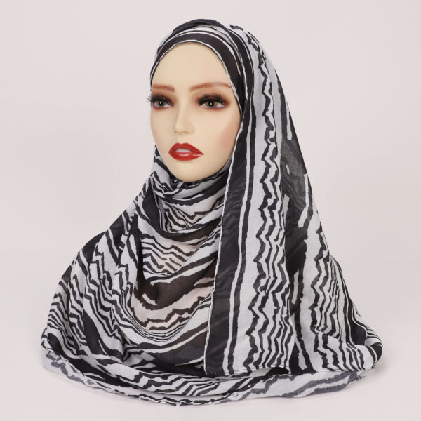 Creative Satin Polyester Printed Striped Scarf - Image 7