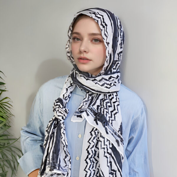 Creative Satin Polyester Printed Striped Scarf - Image 4