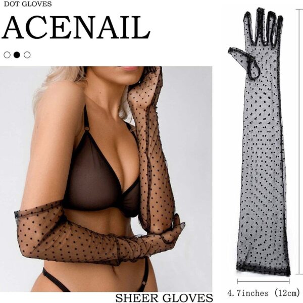 Ladies' Mesh Sleeve Cover Black Flying Polka Dot Tulle Gloves - Image 2