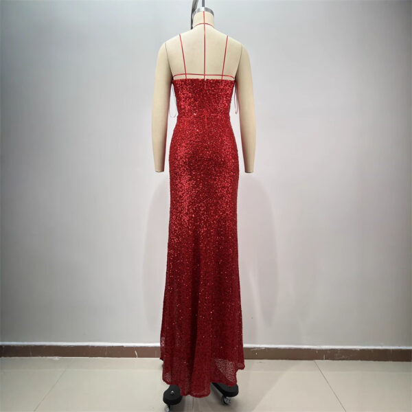 Drop-shaped Diamond Sexy Low-cut High Sitt Red Paillette Tube Coat And Dress - Image 3