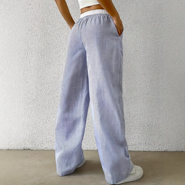 Leisure Commute Simple Blue Striped Draggle-tail Straight Trousers - Image 5