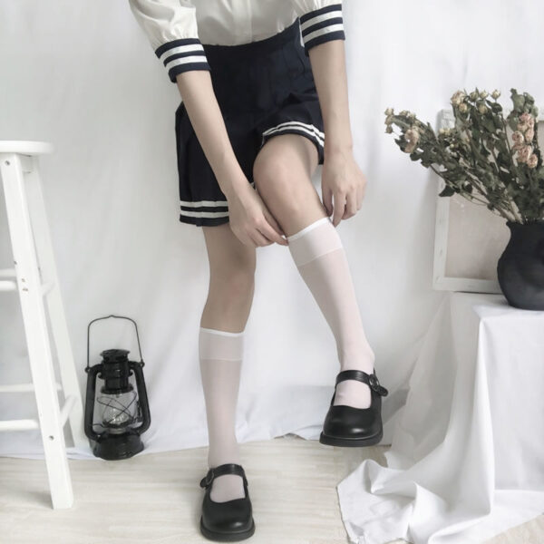 White Transparent Calf Knee High Socks Summer Thin Anti-off Stockings - Image 2