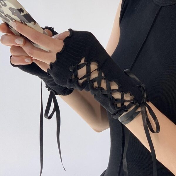 Lace-up Oversleeves Jk Girl Open Finger Cos Gloves - Image 5