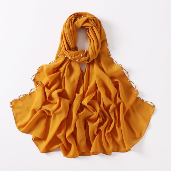 Pearl Chiffon Wavy Edge Beaded Scarf - Image 3