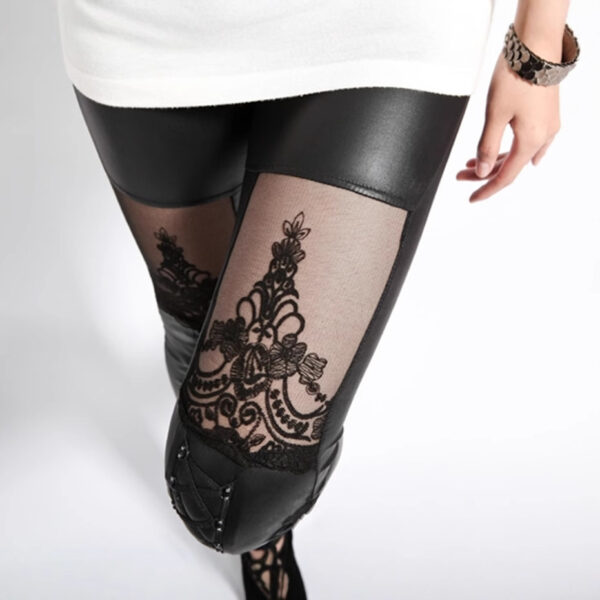 Jacquard Lace Stitching Casual Women's Base Leather Pants - Image 4