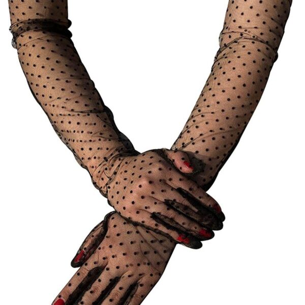 Ladies' Mesh Sleeve Cover Black Flying Polka Dot Tulle Gloves - Image 4