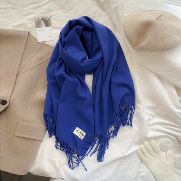 Cashmere Scarf Feel Solid Color Tassel Shawl Long Monochrome - Image 7