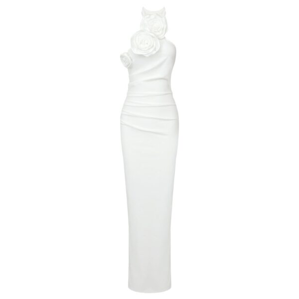 New Style White Ribbon Flower Halter Long High Sense Dress - Image 8