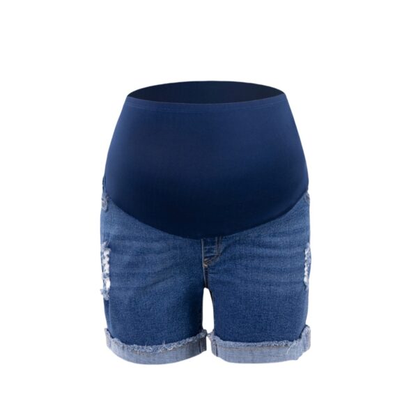 European And American Fashion Belly Supporting Pregnant Women Simple Ripped Denim Shorts - Image 3