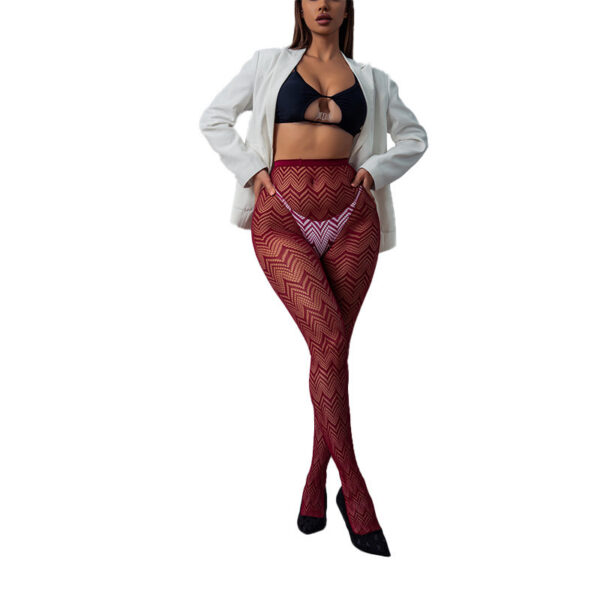 Silk Stockings Water Ripple Geometric Lines Fishnet Bottoming Hollow Thin Wave Pantyhose - Image 2