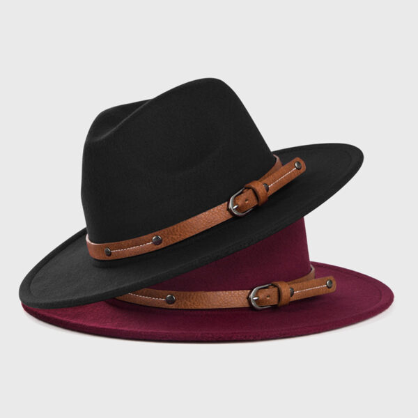 Monochrome Belt Metal Buckle Simple Big Brim Jazz Cowboy Hat - Image 8