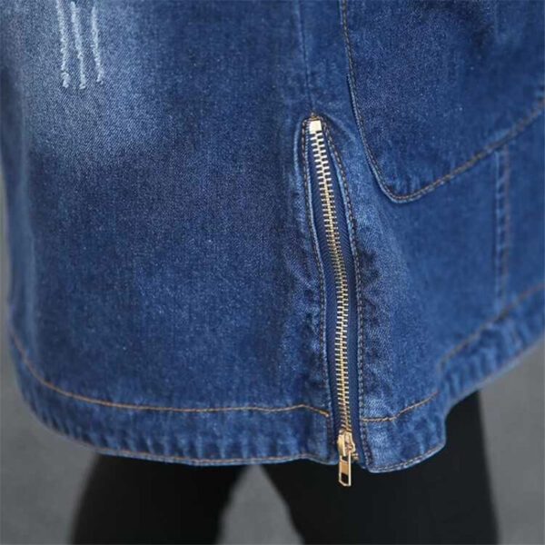 Women's Mid-length Long-sleeved Hooded Denim Jacket - Image 6