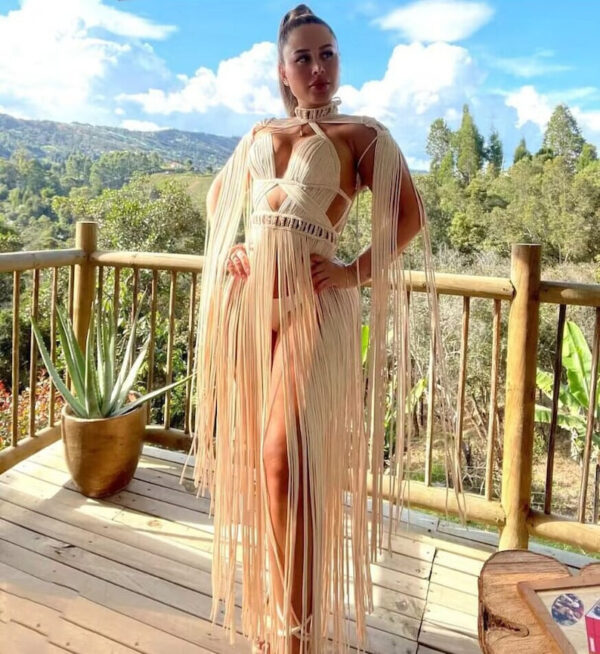 Women's Hand-woven Tassel Dress Creative Beach Travel Sexy Split Chest Wrap - Image 2