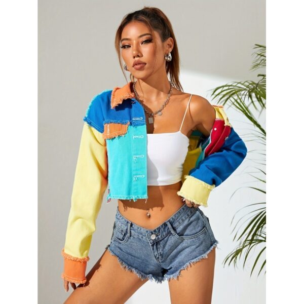 Personalized American-style Colorful Street Denim Short Top For Women - Image 2