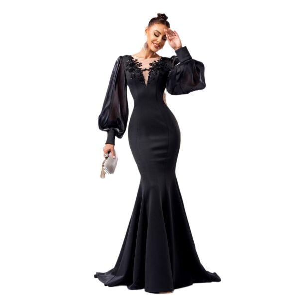 Long Sleeve Round Neck Banquet Applique Sheath Fishtail Dress - Image 6