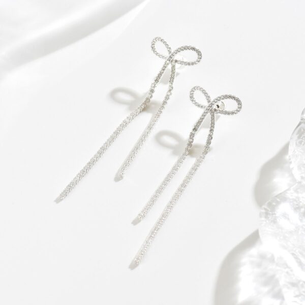 Women's Bridal Silver Bow Rhinestone Women's Pendant Earrings - Image 5