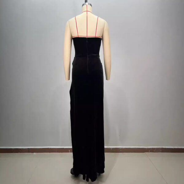 Women's Black Bandeau Slim-fit Hot Drilling Long Dress - Image 6