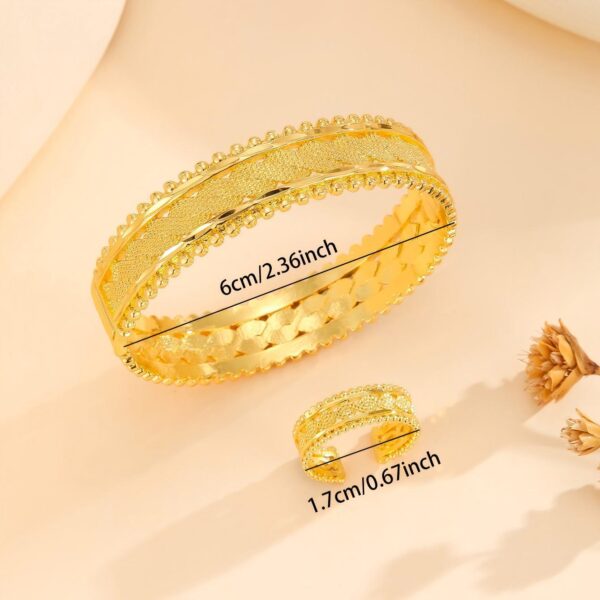 2pcs Vintage Gold Plated Bracelet, Open Bracelet Ring Jewelry, Women's Festival Wedding Jewelry Set - Image 4