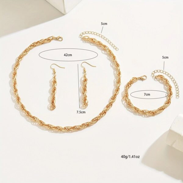 14K Gold Plated Stylish Gold Chain Link  Necklace, Bracelet, And Earring Set - Image 2