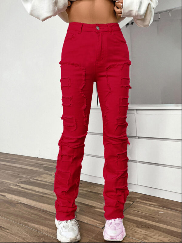 Women's Embroidered Straight-leg Pants Fashion I Stretch Patchwork Jeans - Image 5