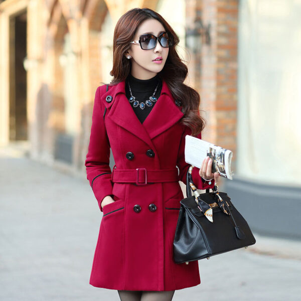 19 Autumn And Winter New Korean Style Coat Double-breasted Mid-length Slim Fit Fashion Coat Women's Clothing - Image 3