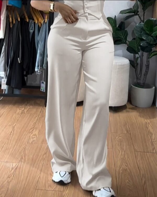 Apricot Sling Short Tight Vest Suit High Waist Wide Leg Trousers - Image 9