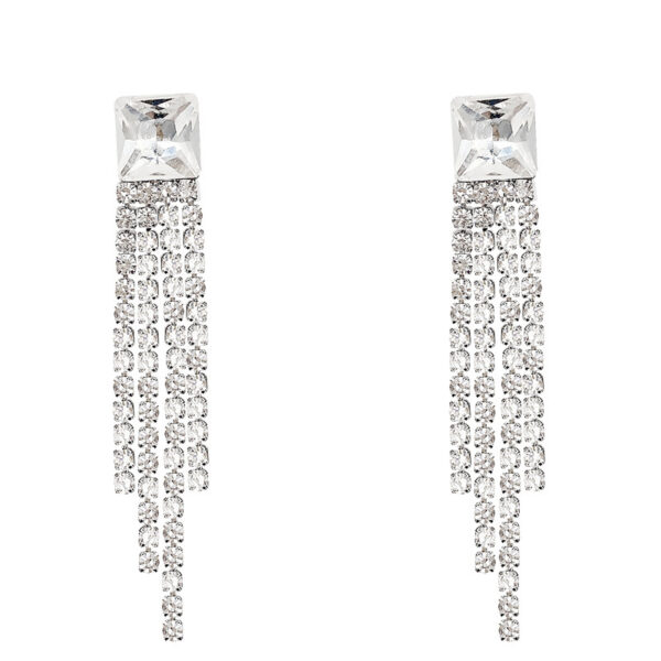 Sterling Silver Needle Sparkling Long Fringed Zircon Earrings - Image 2