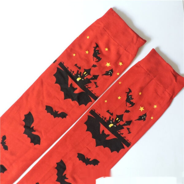 Halloween Printing Craft Spider Web Bat Skull Castle Pattern Over The Knee Stockings - Image 8