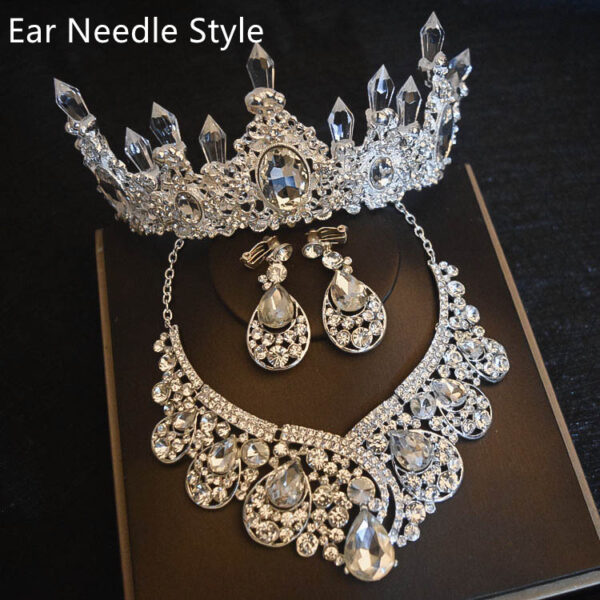 Bridal Headdress Flowers Wedding Hair Accessories Accessories Crown Necklace Earrings Three-piece Set Wedding Accessories - Image 6