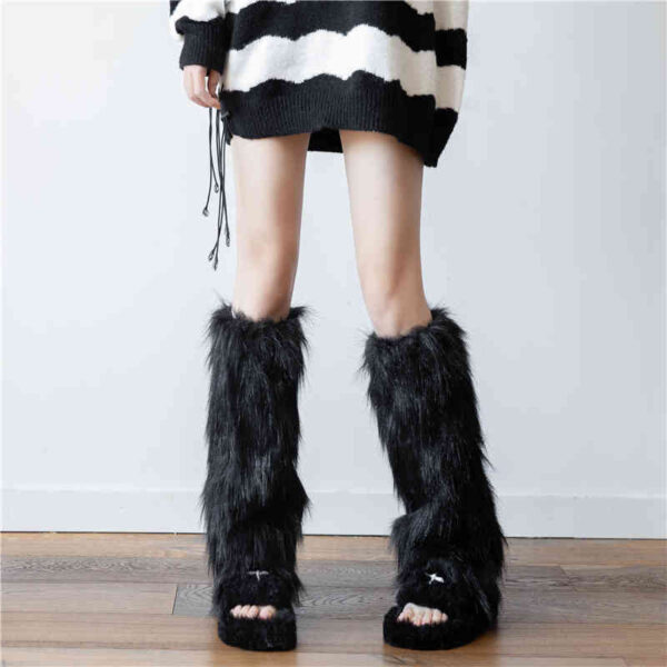 Warm White Tube Leg Warmer Fur Foot Sock - Image 5