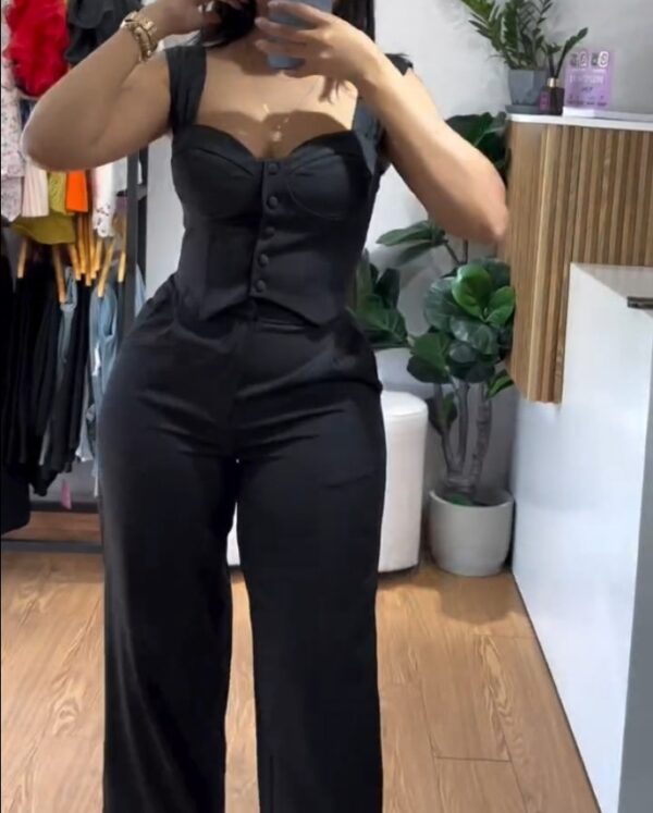 Apricot Sling Short Tight Vest Suit High Waist Wide Leg Trousers - Image 4