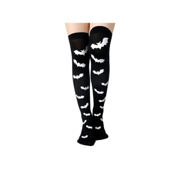 Halloween Printing Craft Spider Web Bat Skull Castle Pattern Over The Knee Stockings - Image 6