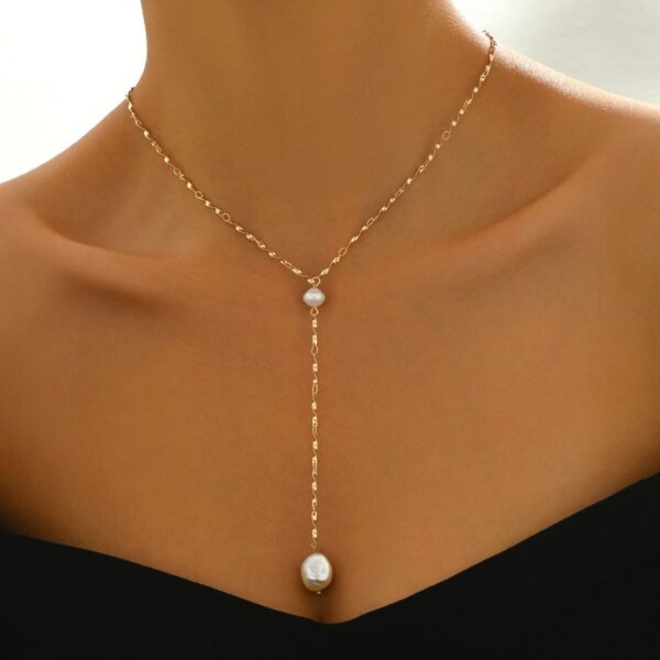 Elegant Gold-Tone Pearl Drop Necklace -  Stylish And Lightweight Jewelry