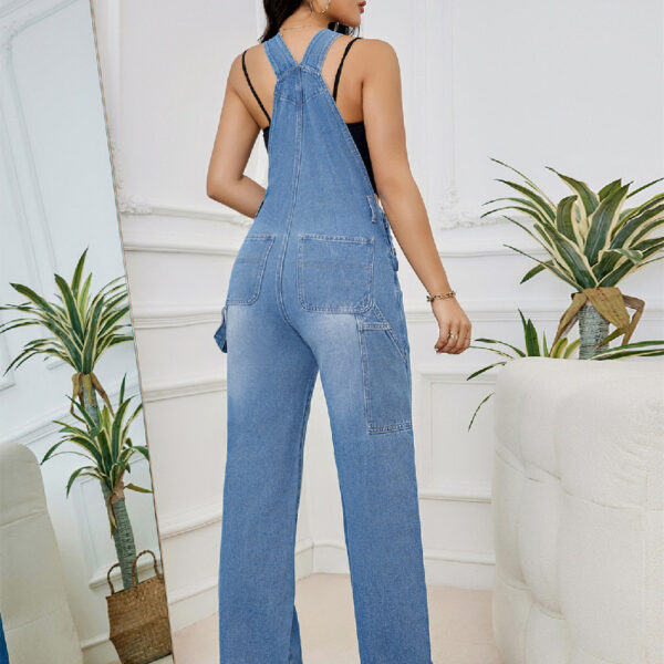 Women's Washed Denim Suspender Pants - Image 5